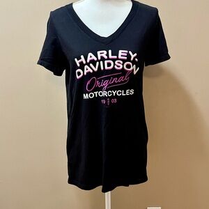 Harley-Davidson Women’s V Neck Tee with Pink Accents Size Large